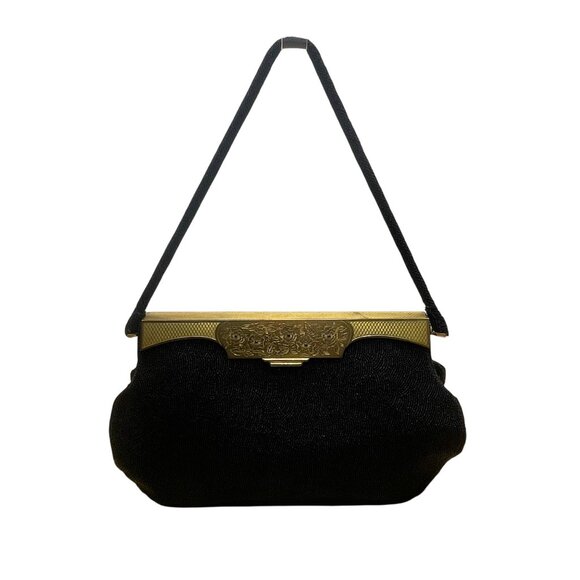Marguerite Fressé Women’s Black Beaded Gold-Tone Floral Clasp Clutch Bag - Picture 1 of 13
